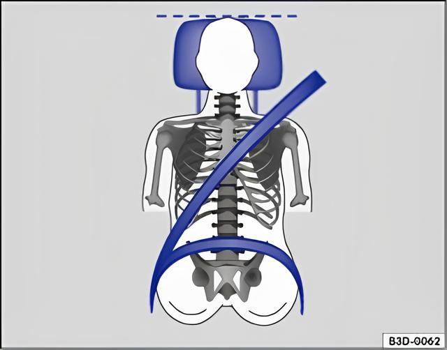 Fig. 36 Correct seat belt routing and head restraint adjustment