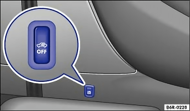 Fig. 26 Next to the driver seat: button for switching off the interior monitoring system and anti-tow alarm Fig. 26 Next to the driver seat: button for switching off the interior monitoring system and anti-tow alarm