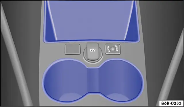 Fig. 145 In the front centre console: stowage compartment and drink holders