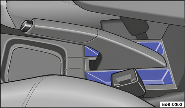 Fig. 97 In the centre console: stowage compartments next to the handbrake lever