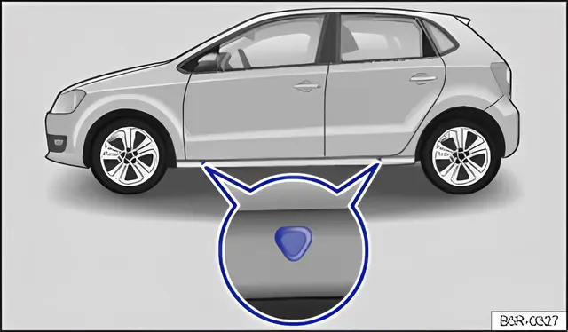 Fig. 170 Jacking points for the vehicle jack (mirrored on the right-hand side of the vehicle)
