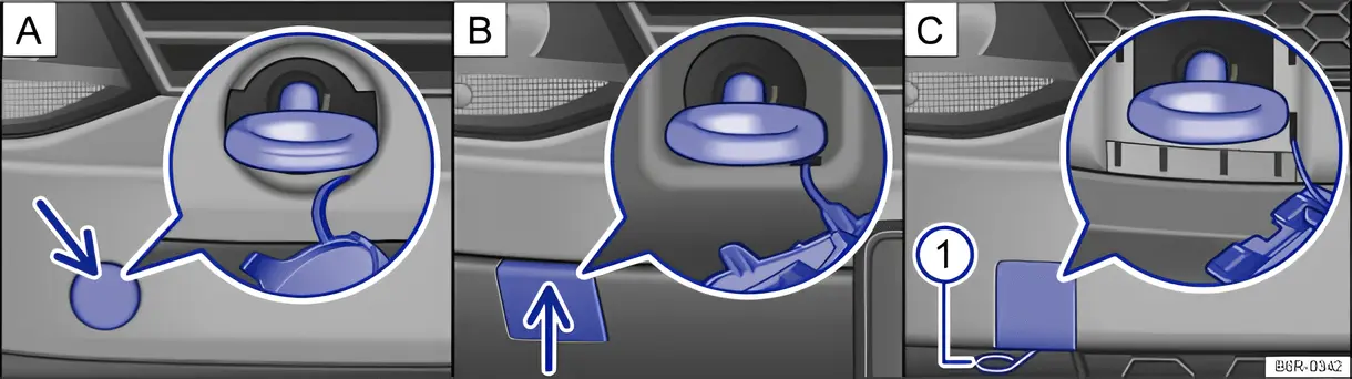 Fig. 195 In bumper at front right: depiction of variants for screwing in the towing eye