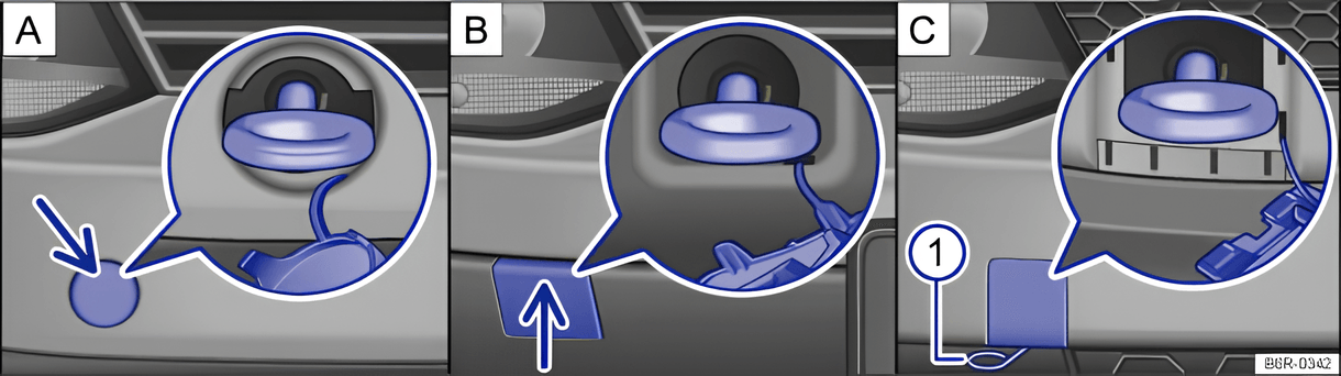 Fig. 195 In bumper at front right: depiction of variants for screwing in the towing eye