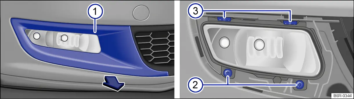 Fig. 184: In the front bumper, right-hand side: removing the cover and headlight.