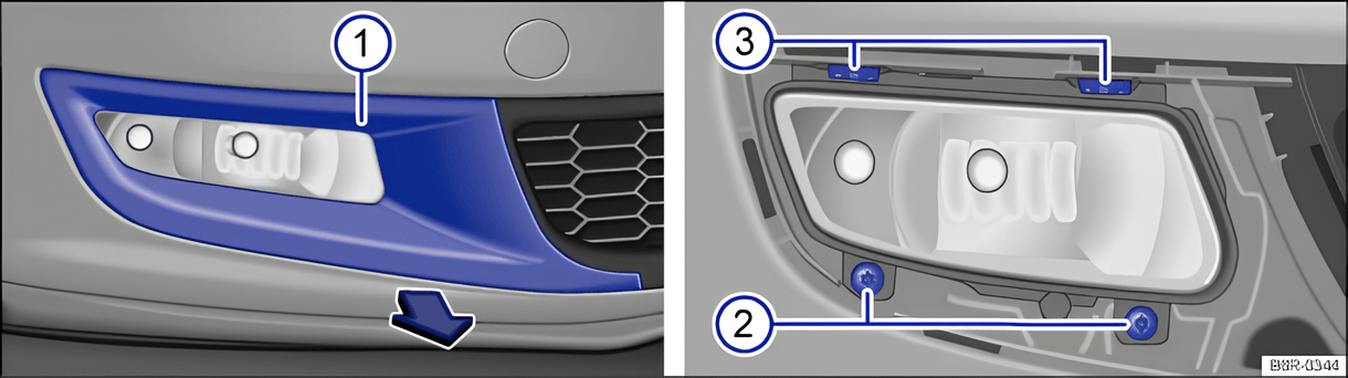 Fig. 184: In the front bumper, right-hand side: removing the cover and headlight.