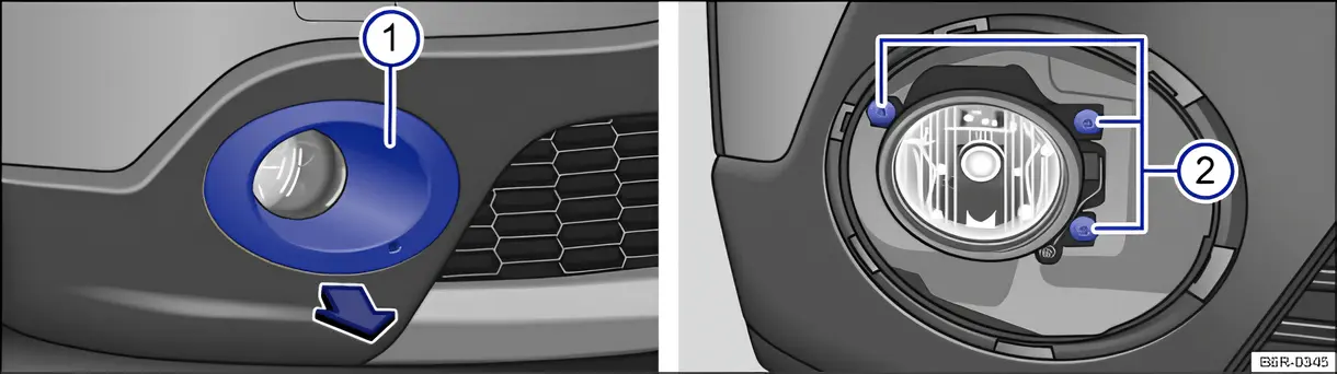 Fig. 185: In the front bumper, right-hand side: removing the cover and headlight (Cross Polo, Polo Sedan).