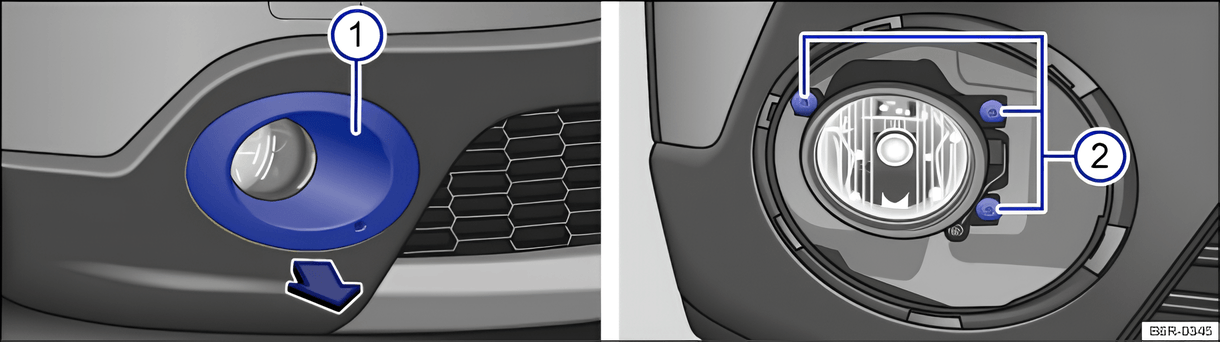 Fig. 185: In the front bumper, right-hand side: removing the cover and headlight (Cross Polo, Polo Sedan).