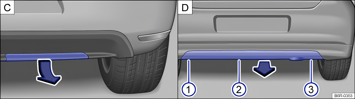 Fig. 197 In the rear bumper: removal of the covers for the towing eye