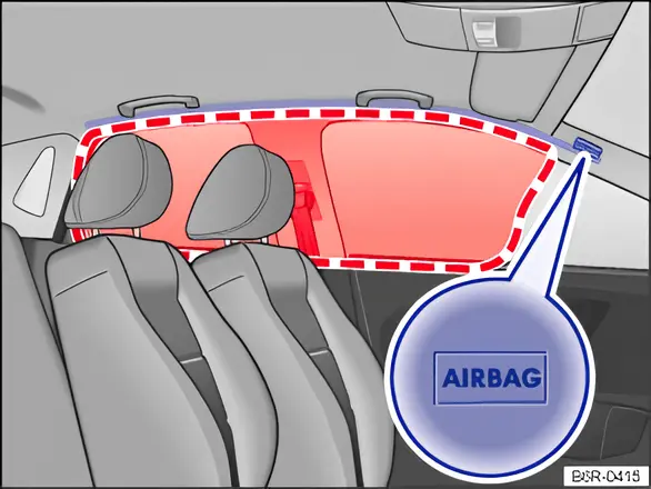 Fig. 61 On the left side of the vehicle: location and deployment zone of the head airbags