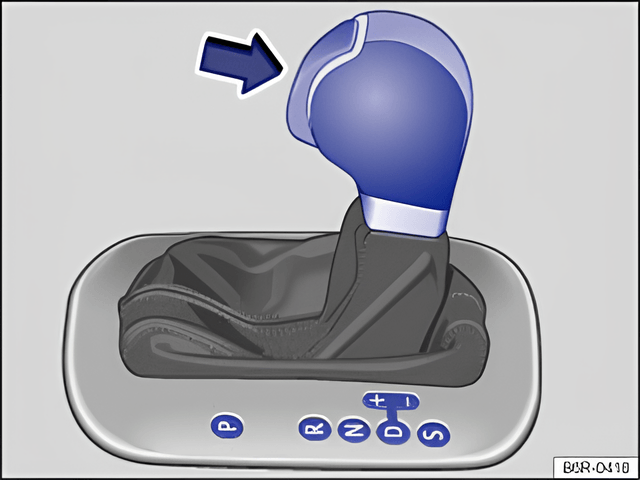 Fig. 113 Left-hand drive vehicles: selector lever for automatic gearbox with lock button (arrow)
