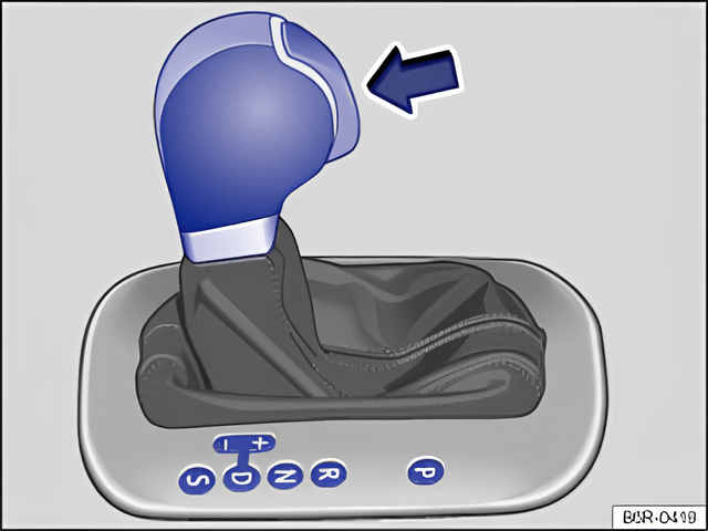 Fig. 114 Right-hand drive vehicles: selector lever for automatic gearbox with lock button (arrow)
