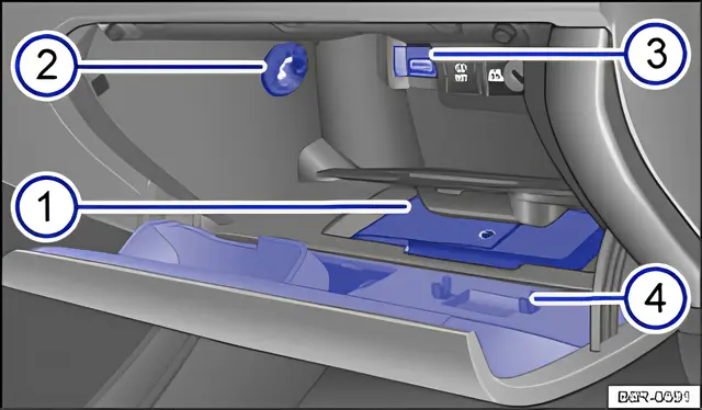 Fig. 100 Open stowage compartment on the front passenger side