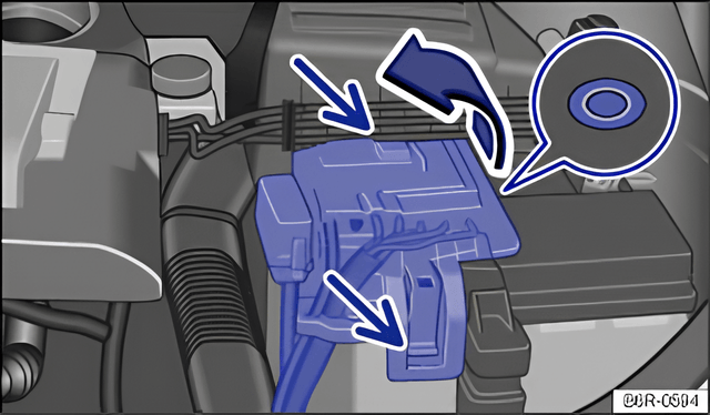 Fig. 143 In the engine compartment: removing the vehicle battery cover