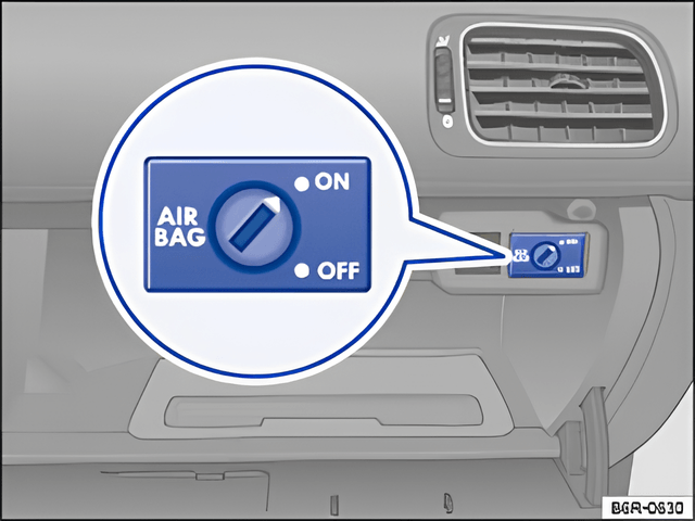 Fig. 58 In the stowage compartment on the front passenger side: key-operated switch for activating and deactivating the front airbag
