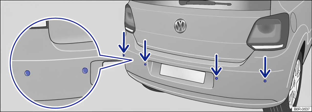 Fig. 122 In the rear bumper: ParkPilot ultrasound sensors