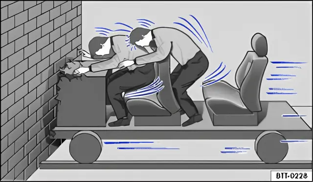 Fig. 46 A vehicle with unbelted occupants collides with a wall