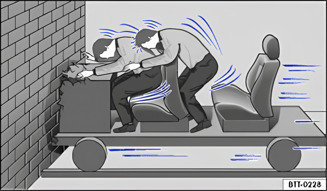 Fig. 46 A vehicle with unbelted occupants collides with a wall